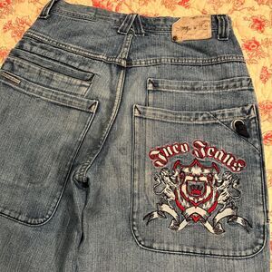 Vintage 90s JNCO Jean Lion Shield Huge Double Barrel Pocket Jeans